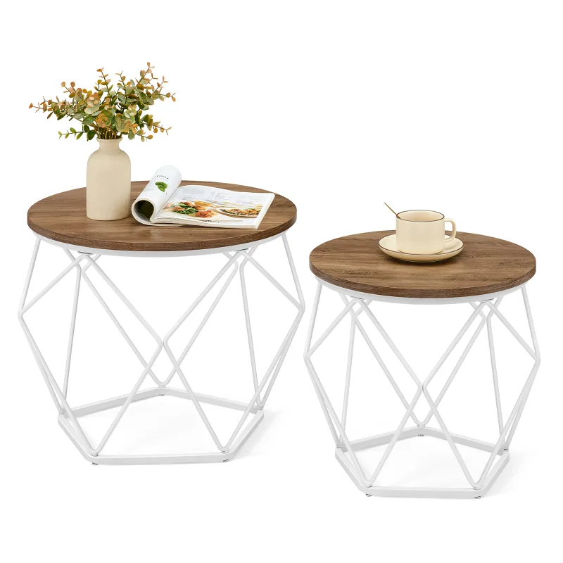 VASAGLE Round Coffee Table, Set of 2, Side Table, Sofa End, Modern Style, Removable Top, Steel Frame, for Living Room image 4
