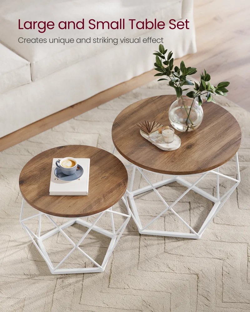 VASAGLE Round Coffee Table, Set of 2, Side Table, Sofa End, Modern Style, Removable Top, Steel Frame, for Living Room image 6