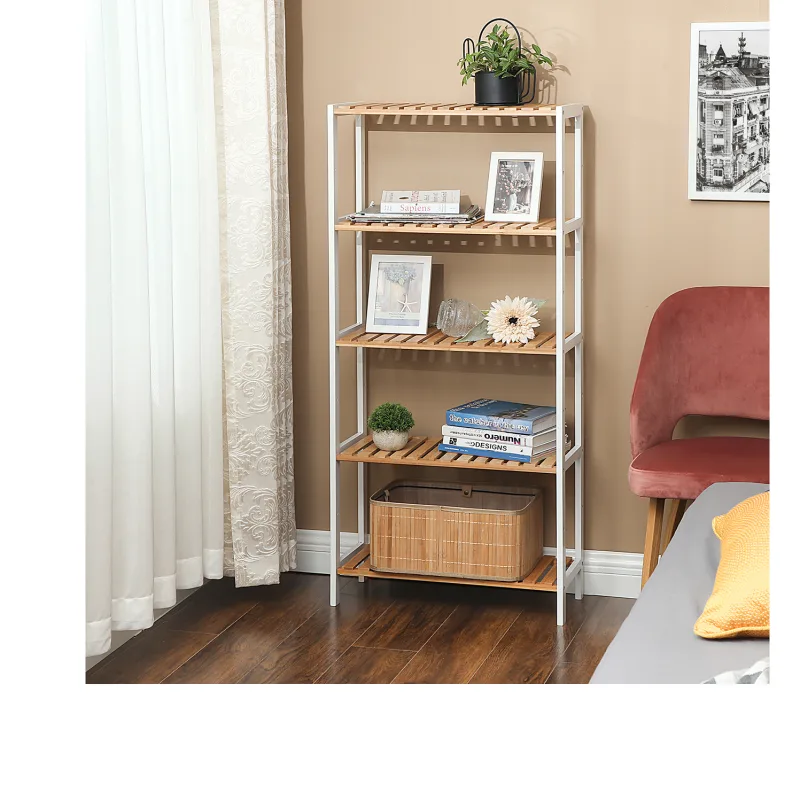 SONGMICS BCB35WN 5 Tier Bathroom Shelf with Bamboo Kitchen Stand, 9 Adjustable Heights, Multifunctional Display image 3