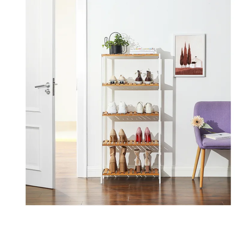 SONGMICS BCB35WN 5 Tier Bathroom Shelf with Bamboo Kitchen Stand, 9 Adjustable Heights, Multifunctional Display image 4