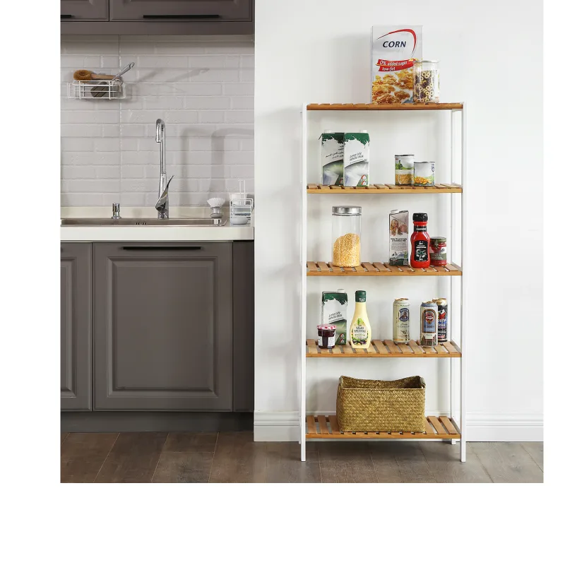 SONGMICS BCB35WN 5 Tier Bathroom Shelf with Bamboo Kitchen Stand, 9 Adjustable Heights, Multifunctional Display image 6