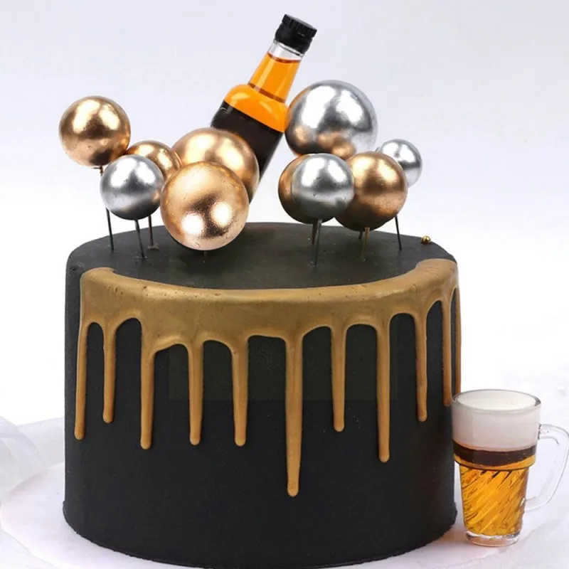 10x Golden Ball Cake Topper Birthday Party Cupcake Topper for Cake Decoration image 2