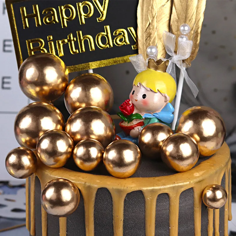 10x Golden Ball Cake Topper Birthday Party Cupcake Topper for Cake Decoration image 3