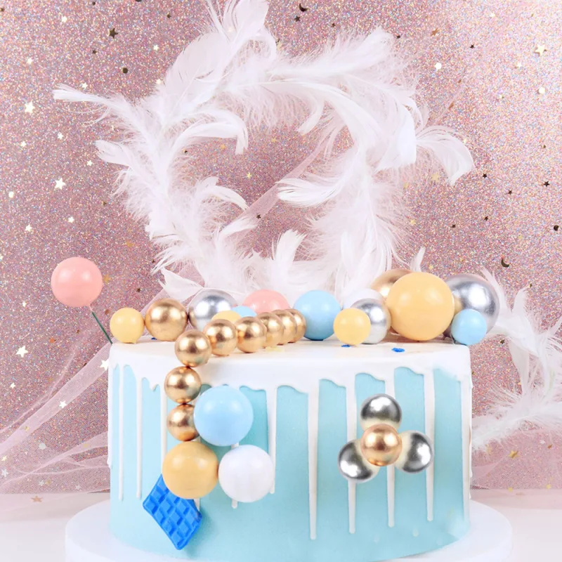 10x Golden Ball Cake Topper Birthday Party Cupcake Topper for Cake Decoration image 4