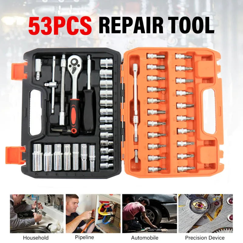 Car Repairing Tools 53Pcs/Set Flexible Socket Kit 1/4" Ratchet Wrench Drive Car Repairing Tools image 1