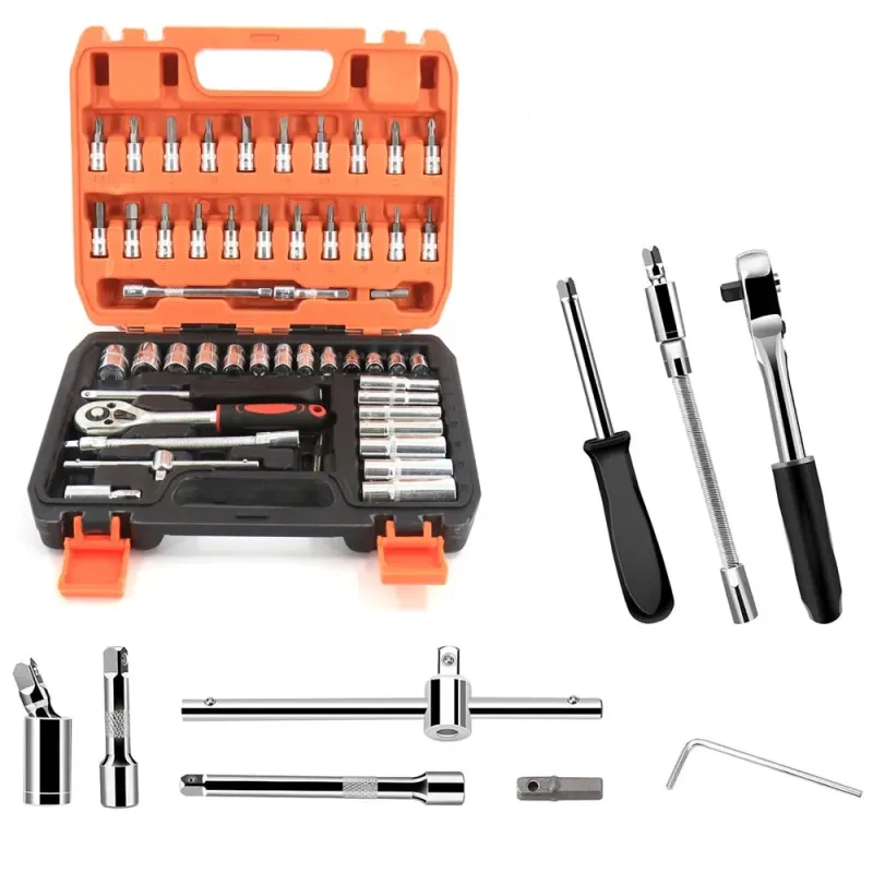 Car Repairing Tools 53Pcs/Set Flexible Socket Kit 1/4" Ratchet Wrench Drive Car Repairing Tools image 2