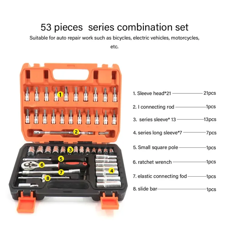 Car Repairing Tools 53Pcs/Set Flexible Socket Kit 1/4" Ratchet Wrench Drive Car Repairing Tools image 3