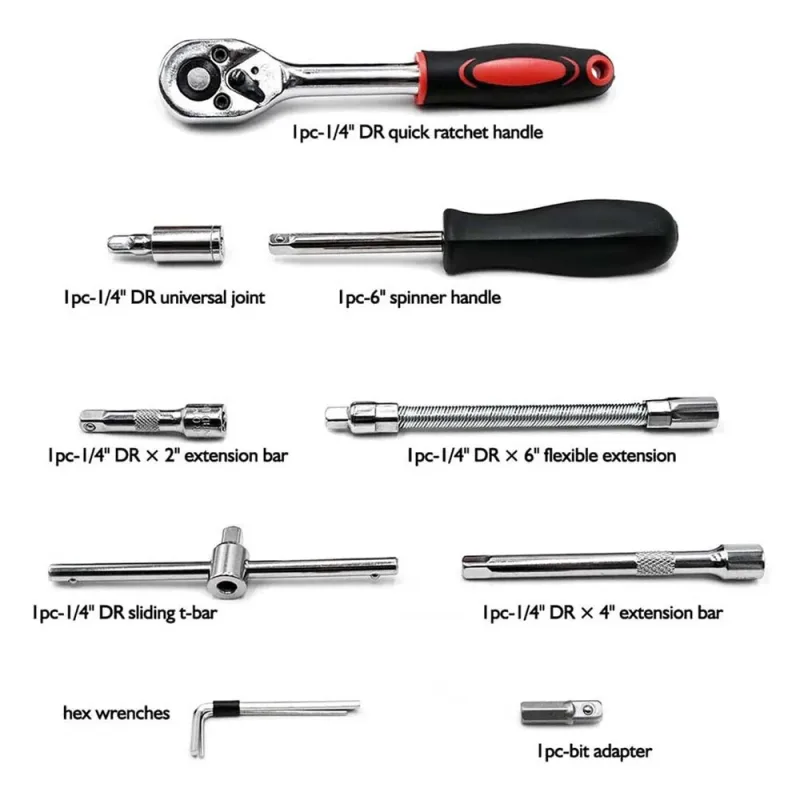 Car Repairing Tools 53Pcs/Set Flexible Socket Kit 1/4" Ratchet Wrench Drive Car Repairing Tools image 4