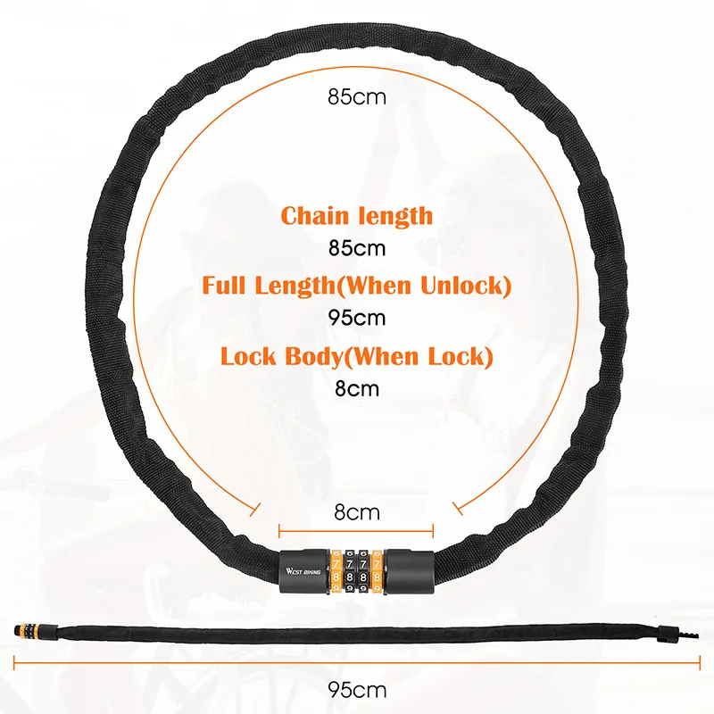 West Biking 85cm Steel Bicycle Chain Lock image 4