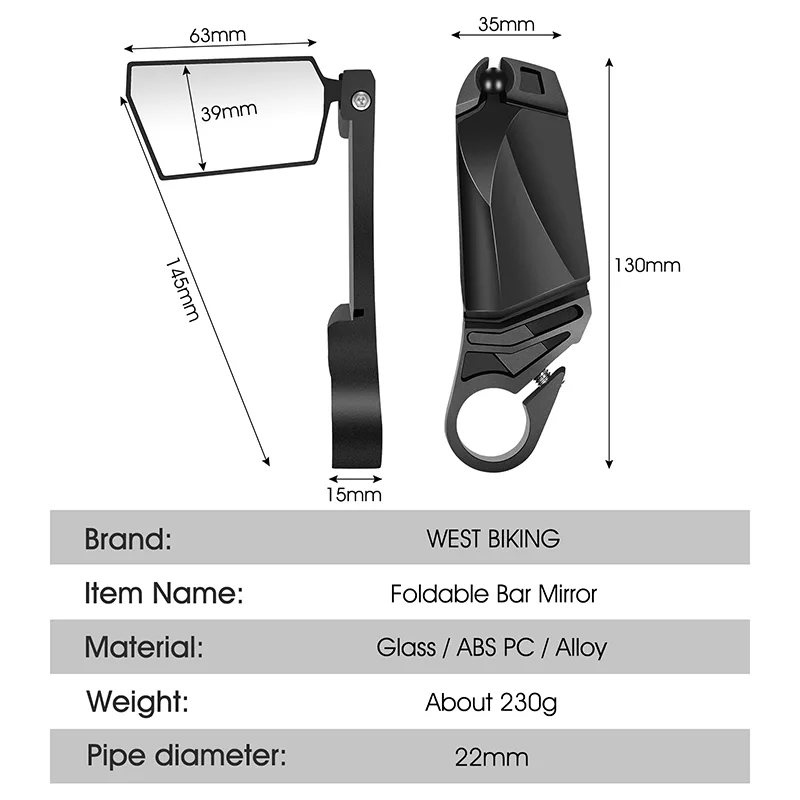 West Biking Rear View Mirror Foldable Alloy Bar End image 6
