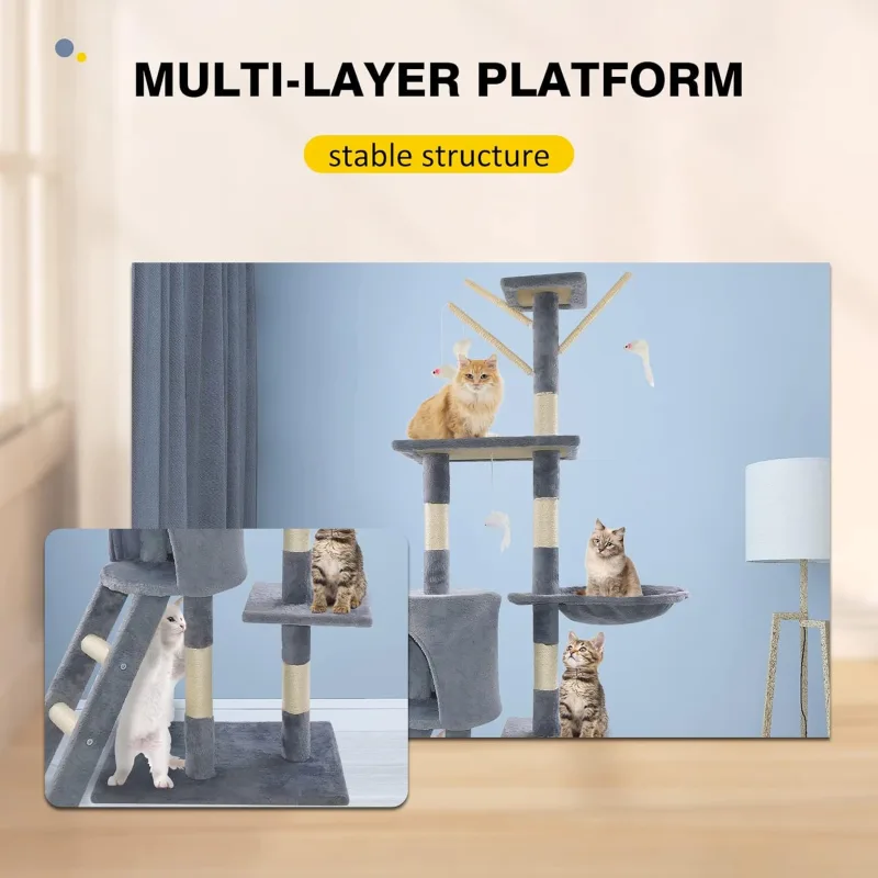 DayPlus Cat Tree Cat Tower Cat Scratching Post for Indoor/Outdoor Cats, Cat Activity Centre 140cm Cat Climbing Frame Tre image 2