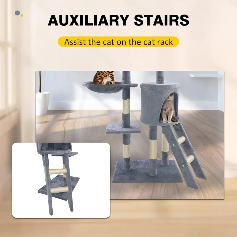 DayPlus Cat Tree Cat Tower Cat Scratching Post for Indoor/Outdoor Cats, Cat Activity Centre 140cm Cat Climbing Frame Tre image 4