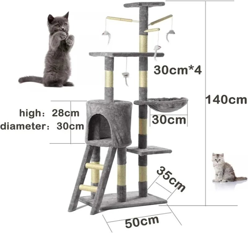 DayPlus Cat Tree Cat Tower Cat Scratching Post for Indoor/Outdoor Cats, Cat Activity Centre 140cm Cat Climbing Frame Tre image 5