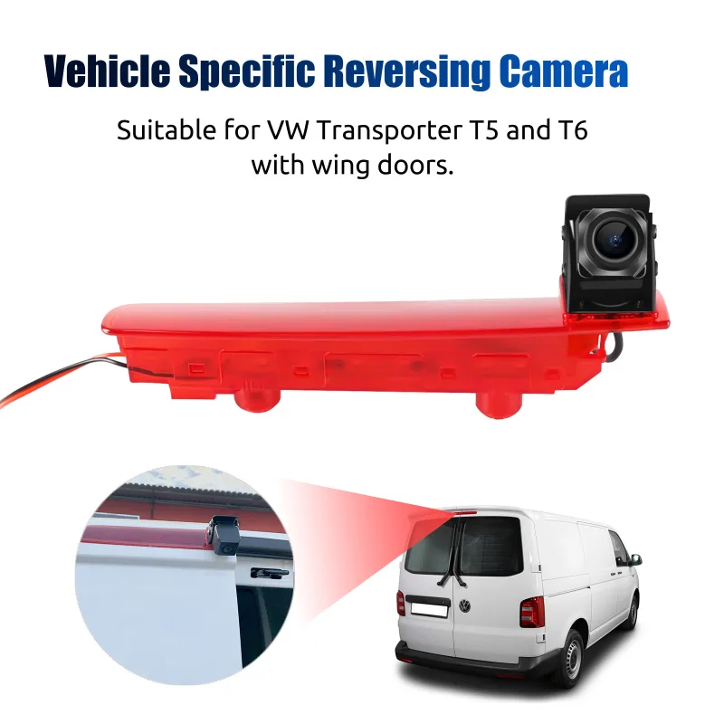 ESSGOO 170 Grad Rear View Reversing Camera for VW Transporter T5 T6 3rd Brake Light Double Doors 8M IP68 Waterproof Nigh image 1