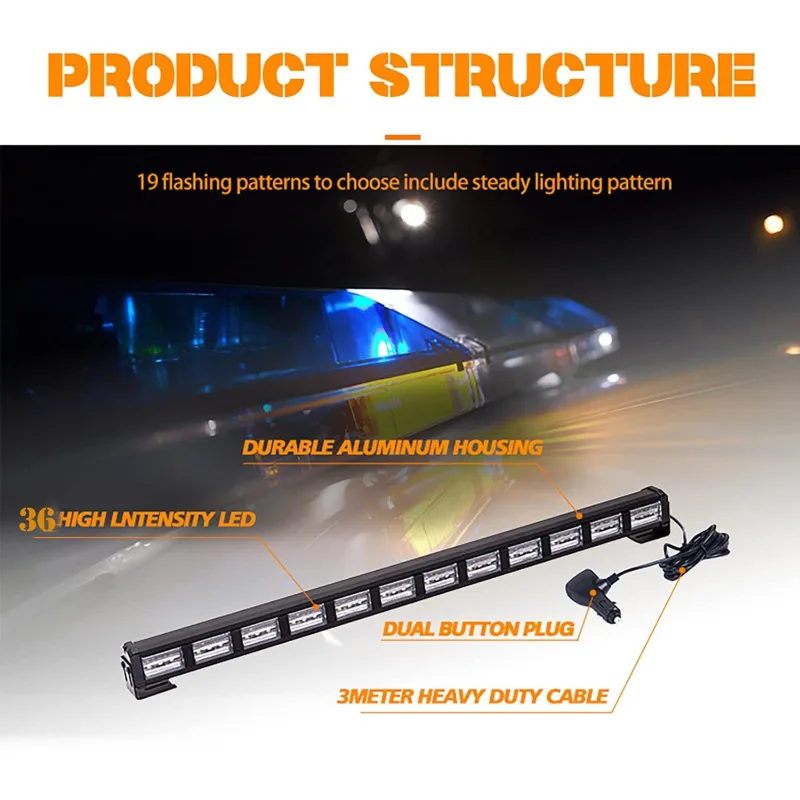 XUKEY 57cm Amber Strobe Light 12/24V image 4
