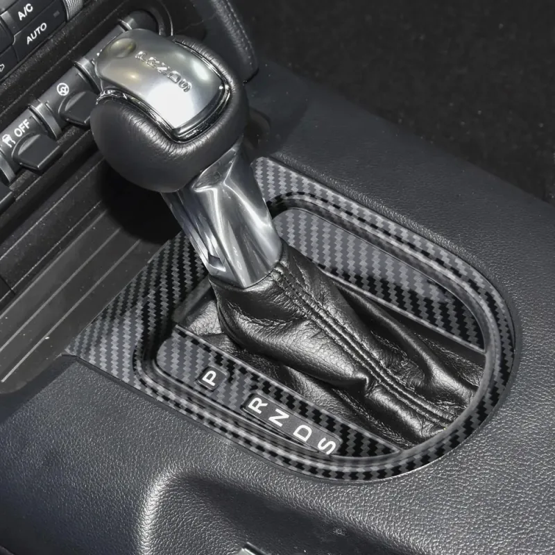 ABS Carbon Fiber Interior Center Gear Shift Frame Cover Panel for Ford Mustang 2016-2022 LHD AT Gear Shift Panel Protective Trim detail 1