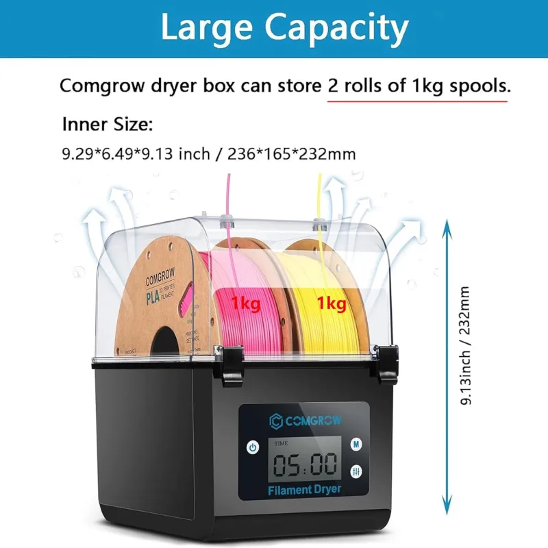 Comgrow 2 Rolls Filament Dehydrator Spool Holder Filaments Dry Box for 1.75mm, 2.85mm ABS PLA PETG TPU FDM Material 3D P