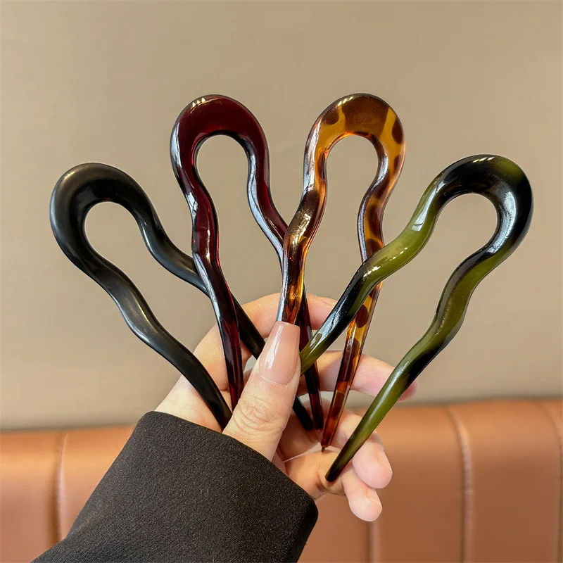 U-Shaped Hair Fork Fashion Tortoiseshell Acetate Hairpin Geometric Design Headwear Hair Sticks Women Girls