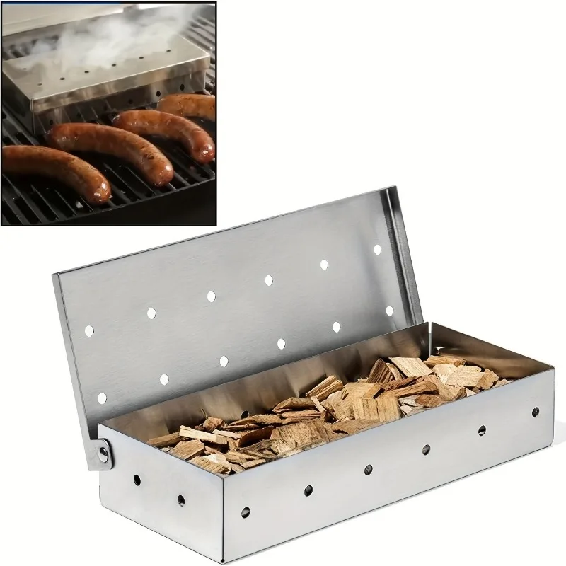 Stainless Steel Smoker Box for Gas BBQ, Wood Chip Smoker, Meat Smoker, Outdoor Cooking Tool, No Power Required bbq acces image 3