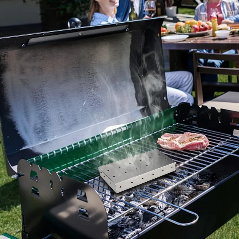 Stainless Steel Smoker Box for Gas BBQ, Wood Chip Smoker, Meat Smoker, Outdoor Cooking Tool, No Power Required bbq acces image 5