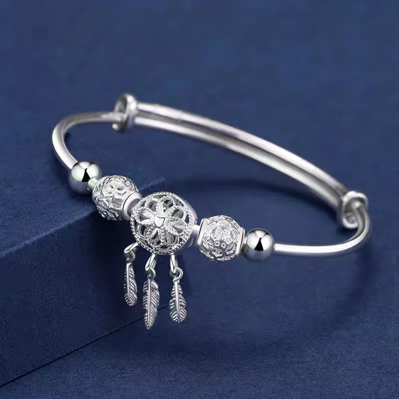 925 Sterling Silver Bracelet Ladies Cold Wind Dream Catcher Leaves Tassel Turn Beads Jewelry Bracelets for Women Girls G image 5