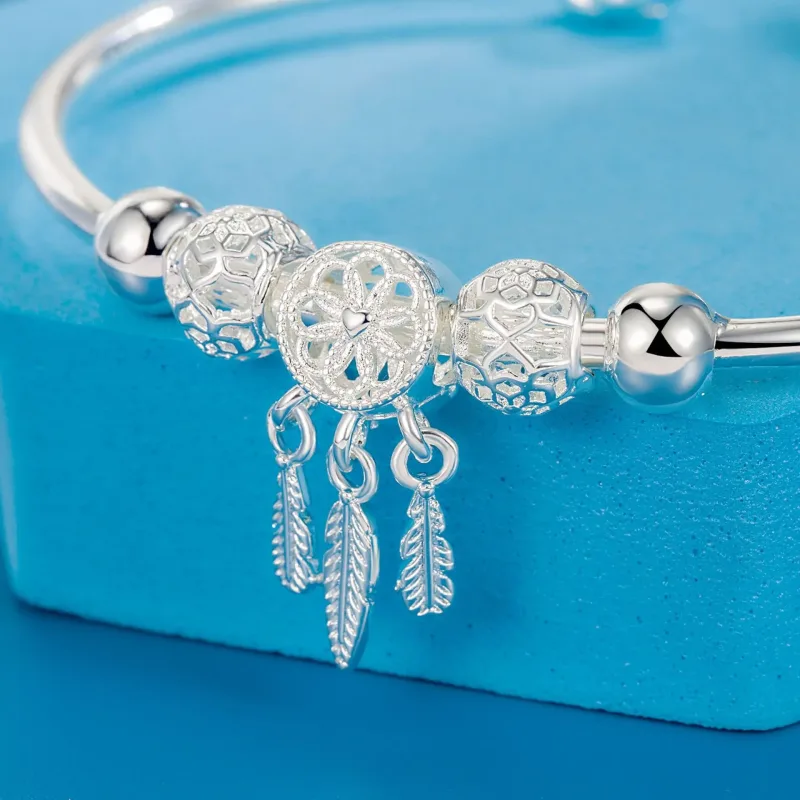 925 Sterling Silver Bracelet Ladies Cold Wind Dream Catcher Leaves Tassel Turn Beads Jewelry Bracelets for Women Girls G image 6