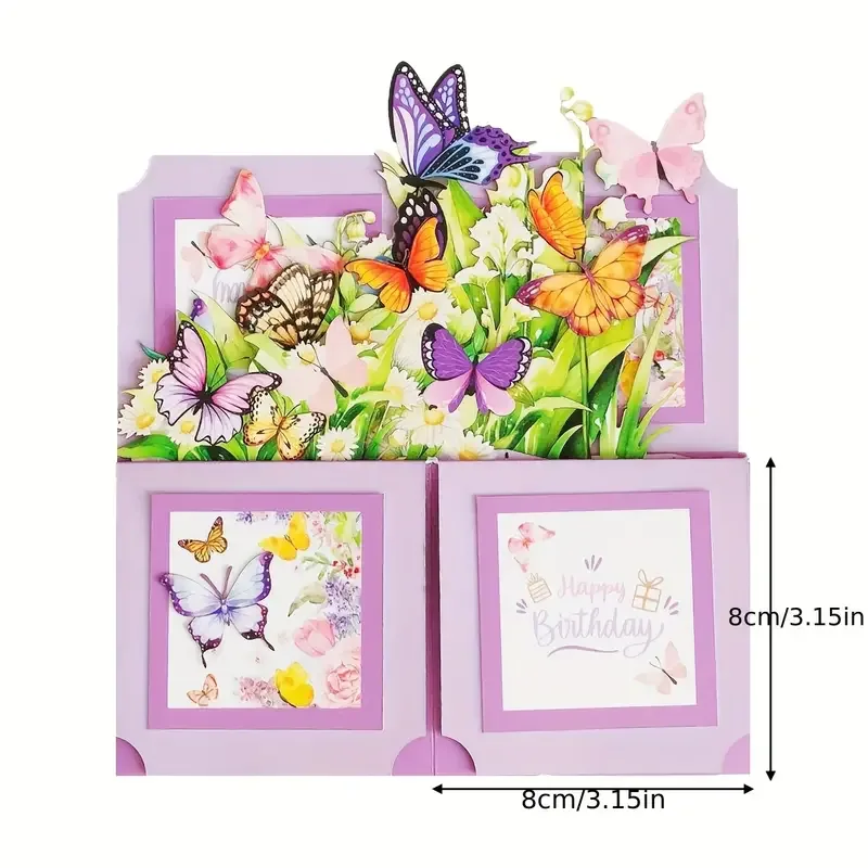 1pc 3D Pop-Up Birthday Greeting Card - Floral and Butterfly Design for Any Recipient, Handwritten Note FeaturePaper Cons image 5