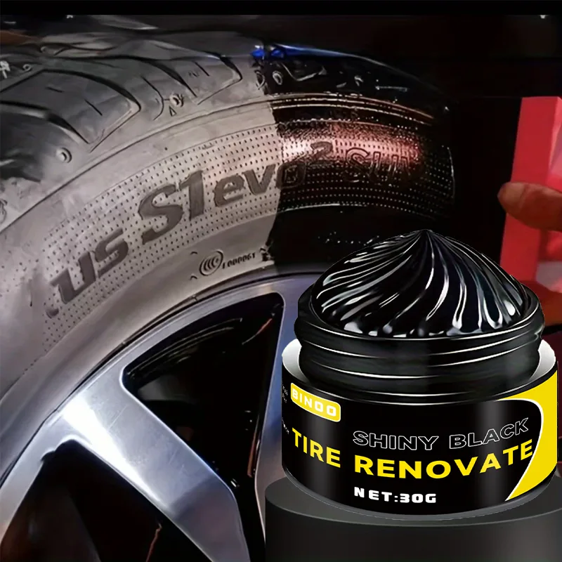 Black Shiny Tire wax 30g - durable, long-lasting protection and repair for all kinds of tires - prevents cracks and whit image 1
