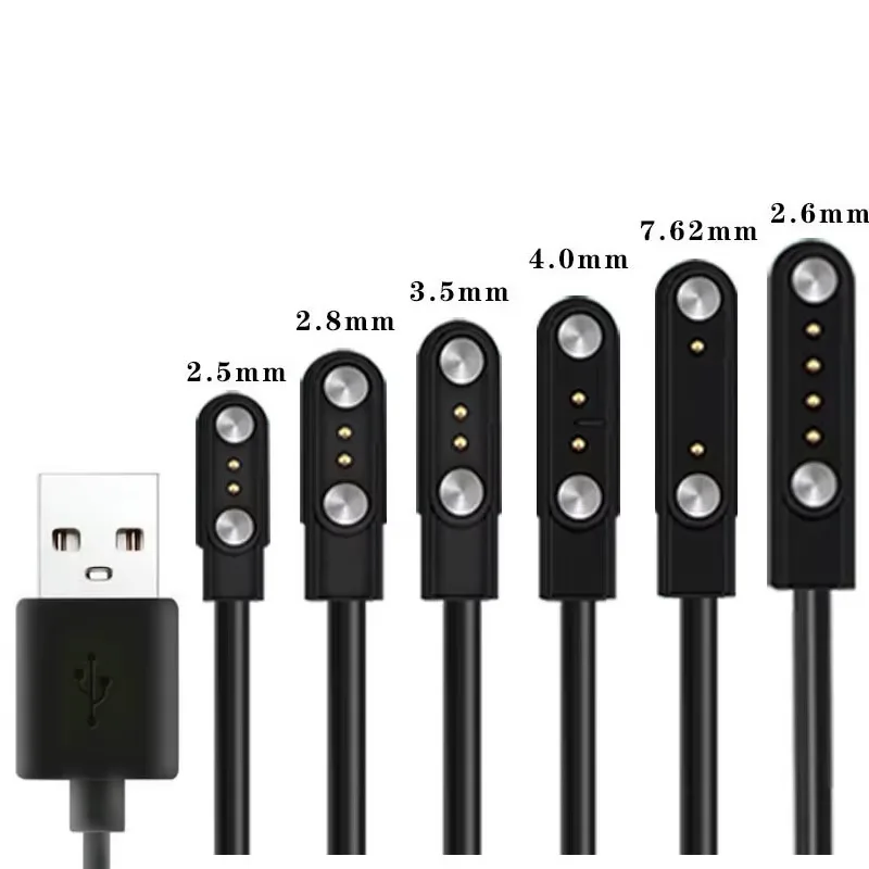 Universal 2Pin 4mm 7.62mm 4Pin Strong Magnetic Charge Cable USB Charging Line Cord Black White for Smart Watches image 1