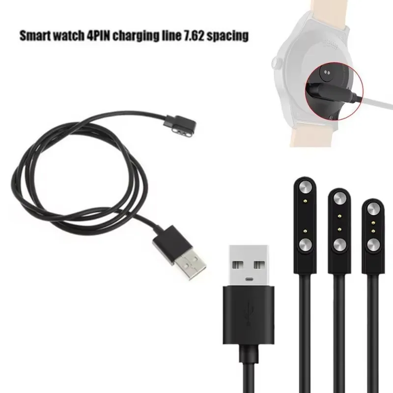 Universal 2Pin 4mm 7.62mm 4Pin Strong Magnetic Charge Cable USB Charging Line Cord Black White for Smart Watches image 2
