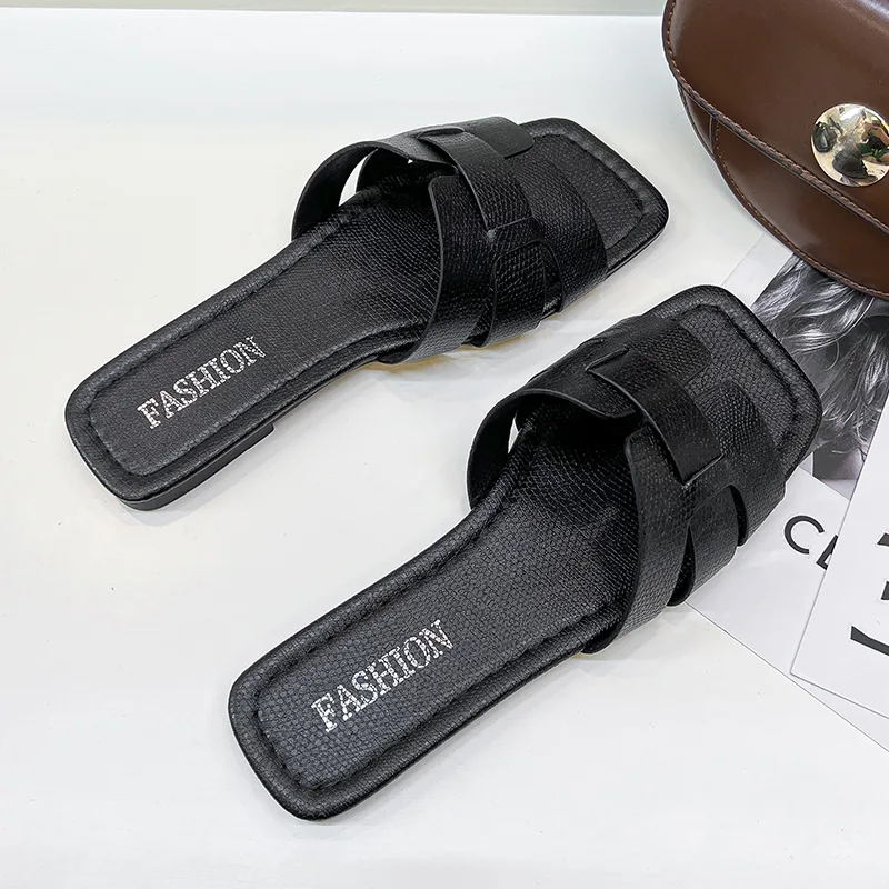 Summer Women's Leather Flat Sandals Exposed Heel Beach Shoes Couple's Slip-On Casual Footwear Comfortable Foot Fashion Sandals - image 1