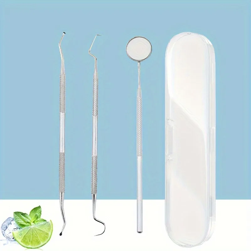 Stainless Steel Oral Hygiene Tooth Tool Kit With Mouth Mirror, Scaler & Pick Tools, Non-Slip Patterned Handle Teeth Clea image 1