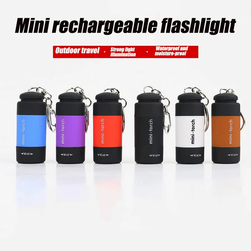 USB Rechargeable LED Pocket Keychain Flashlight Multifunctional Strong Light Waterproof for Outdoor Hiking Camping Mini image 2
