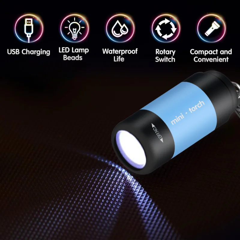 USB Rechargeable LED Pocket Keychain Flashlight Multifunctional Strong Light Waterproof for Outdoor Hiking Camping Mini image 5