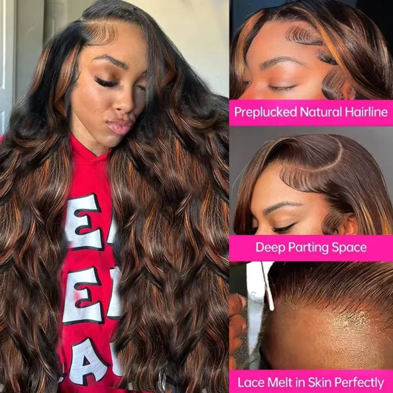 FB 30 Body Wave 13x4 13x6 HD Transparent Lace Full Frontal Wigs Colored Body Wave Human Hair Lace Wigs For Women 220 Den image 3