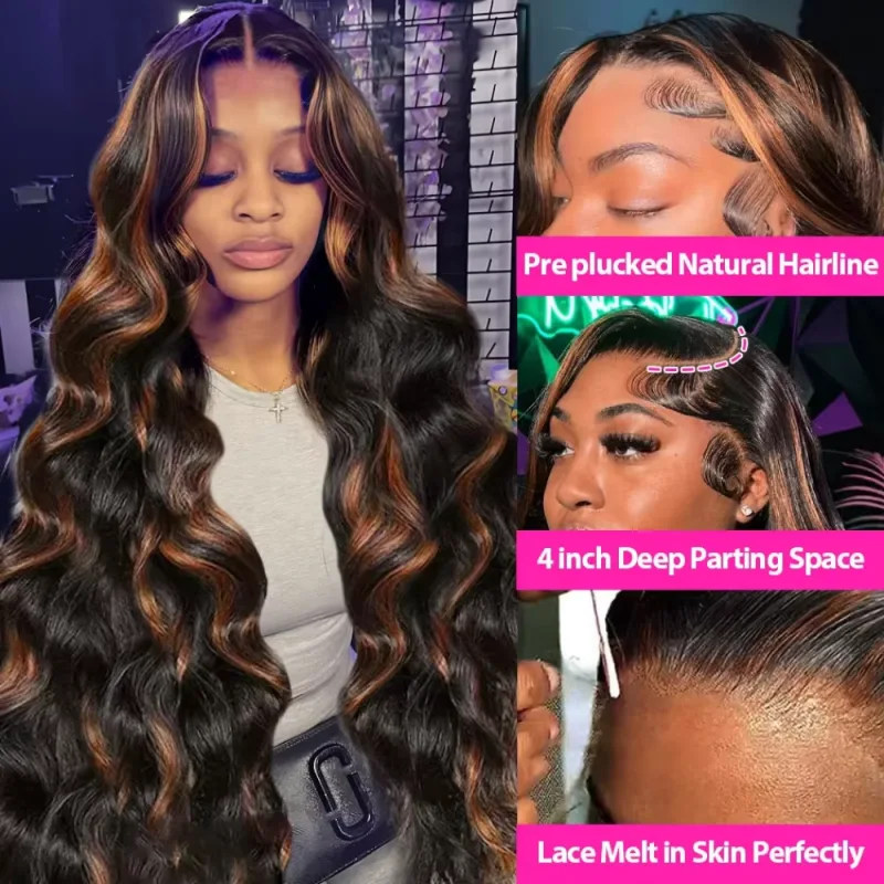 FB 30 Body Wave 13x4 13x6 HD Transparent Lace Full Frontal Wigs Colored Body Wave Human Hair Lace Wigs For Women 220 Den image 4