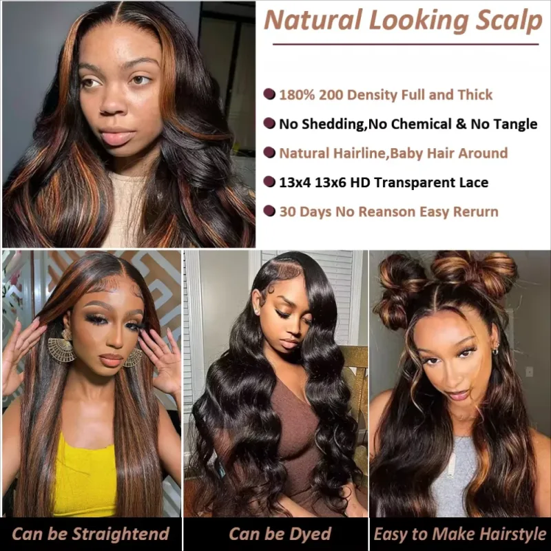 FB 30 Body Wave 13x4 13x6 HD Transparent Lace Full Frontal Wigs Colored Body Wave Human Hair Lace Wigs For Women 220 Den image 5
