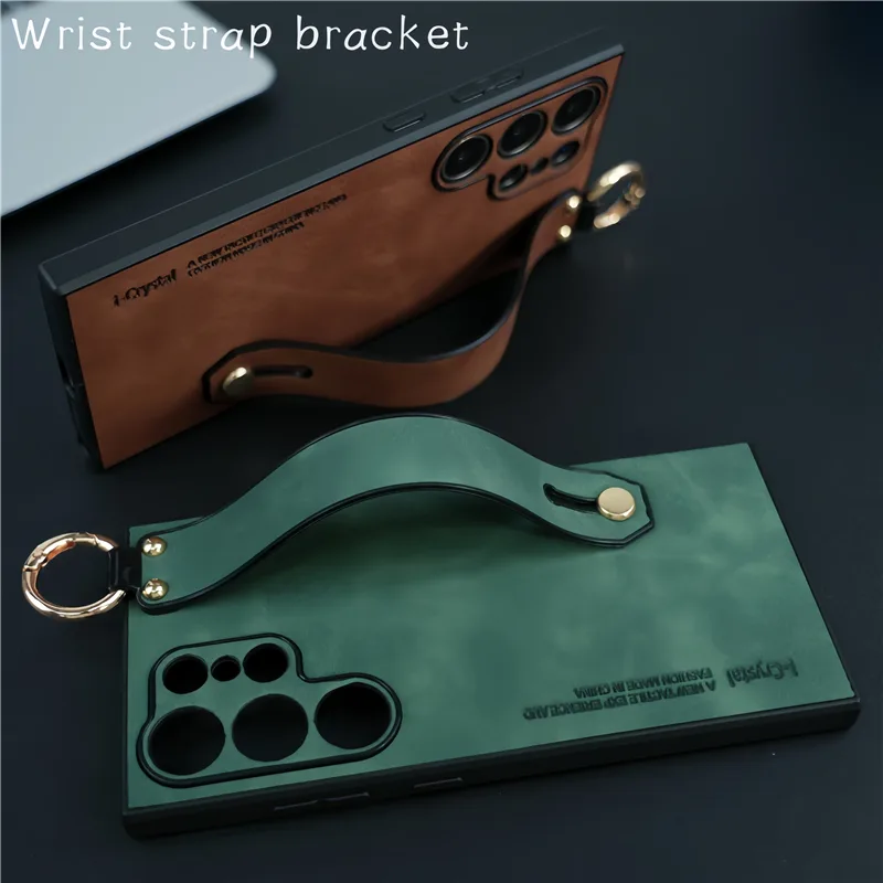 Suede Lambskin Leather Wrist Strap Phone Case For Samsung S26 Ultra S24 S23 S22 S21 Plus Shockproof Cover For Samsung S25 Ultra - image 2