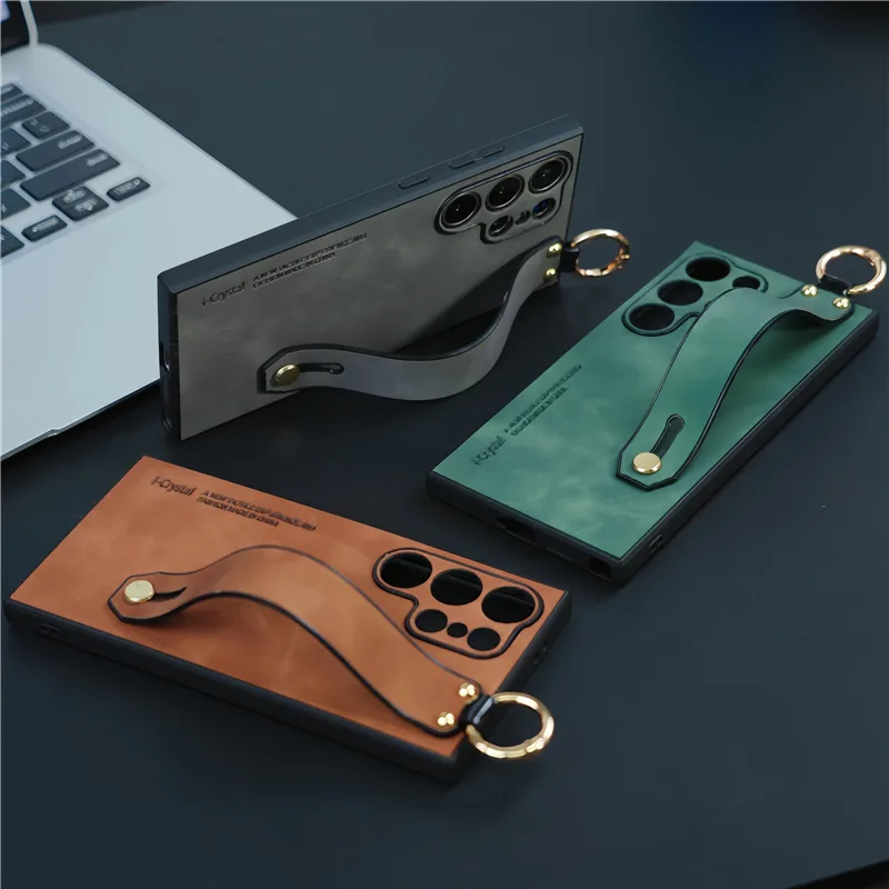 Suede Lambskin Leather Wrist Strap Phone Case For Samsung S26 Ultra S24 S23 S22 S21 Plus Shockproof Cover For Samsung S25 Ultra - image 6