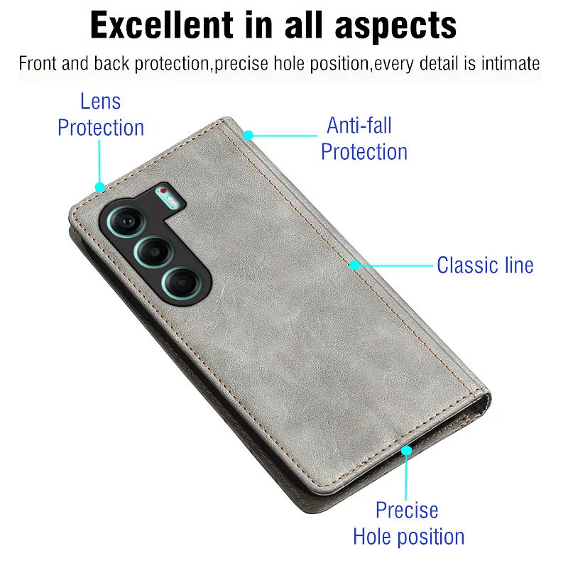Magnetic Button Flip Case On For Tecno Camon 40 Pro 20 19 30 18 P 18P 30s Pro Premier Neo 4G 5G Phone Cover Leather Wallet Shell detail 2