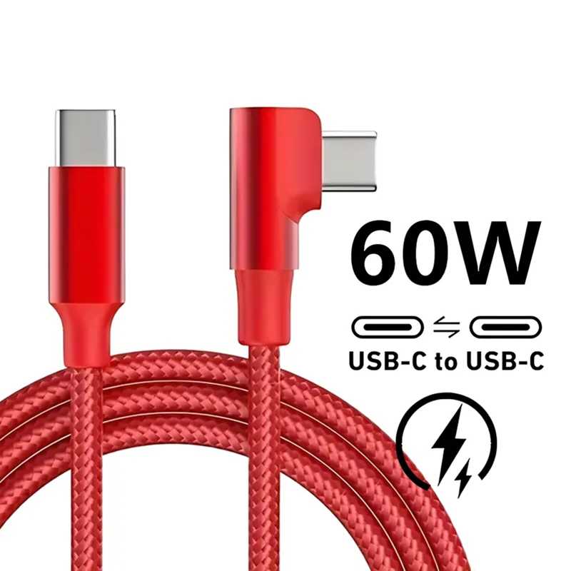 90 Degree Elbow USB C Fast Charge Cable For iPhone 17 16 15 Pro Max Samsung Xiaomi Redmi POCO OnePlus Nylon Braided Type image 3