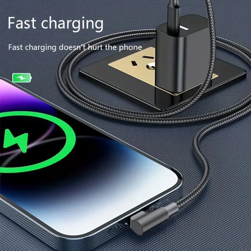 90 Degree Elbow USB C Fast Charge Cable For iPhone 17 16 15 Pro Max Samsung Xiaomi Redmi POCO OnePlus Nylon Braided Type image 6