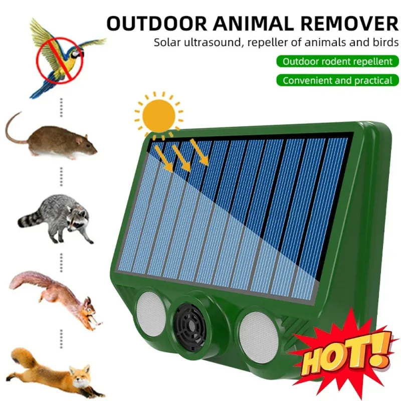 Ultrasonic Cat Dog Repellant with Red White Flash Light Waterproof Solar Powered Animal Deterrent for Orchard/Greenhouse image 1