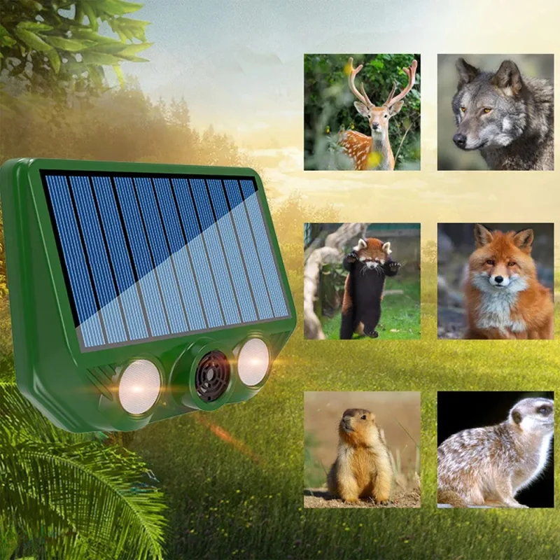 Ultrasonic Cat Dog Repellant with Red White Flash Light Waterproof Solar Powered Animal Deterrent for Orchard/Greenhouse image 2