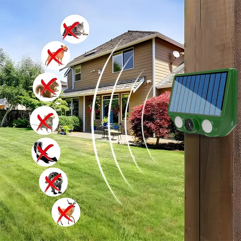 Ultrasonic Cat Dog Repellant with Red White Flash Light Waterproof Solar Powered Animal Deterrent for Orchard/Greenhouse image 3