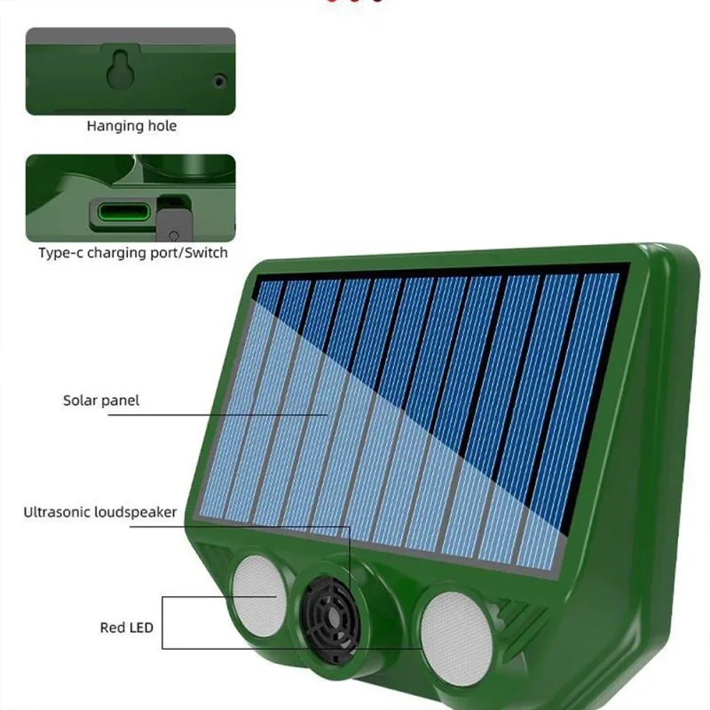 Ultrasonic Cat Dog Repellant with Red White Flash Light Waterproof Solar Powered Animal Deterrent for Orchard/Greenhouse image 5