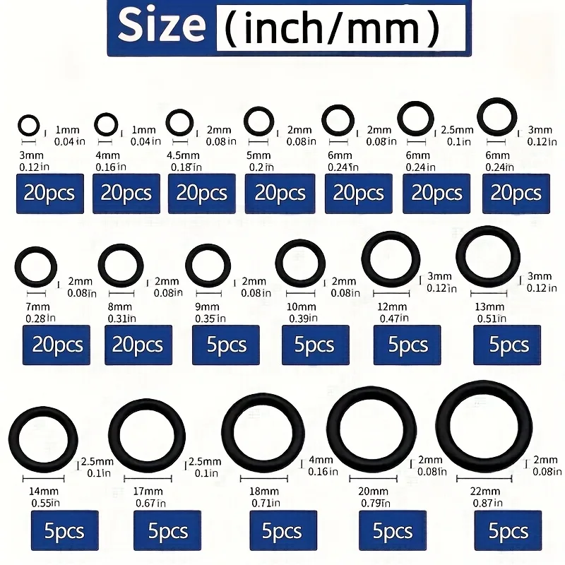 225pcs O-Ring Kit: Durable Rubber Seals for Automotive & Machinery, Ideal for Plumbing - Oil & Water Resistant, Assorted image 2