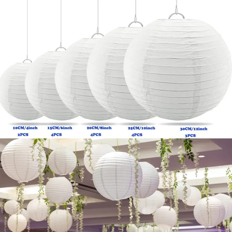 4-6-8-10-12-14-16inch Round Chinese Paper Lanterns Birthday Wedding Decor Gift Craft DIY White Hanging Lantern Ball Supp image 2