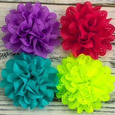 10pcs/lot 4" 15 Colors Chiffon Fabric Flowers Fluffy Eyelet Fabric Flowers For Headband Hair Accessories Hair Clip For W