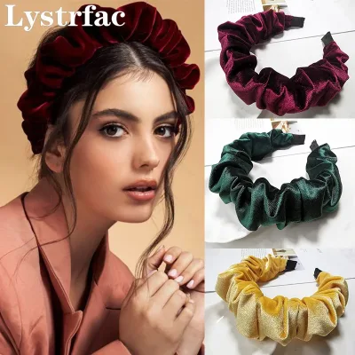 Lystrfac Velvet Padded Pleated Hairband for Women Scrunchies Headband Stylish Female Autumn Winter Vintage Hair Accessor